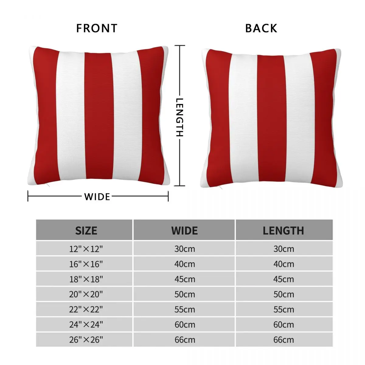 Red And White Stripes Square Pillowcase Polyester Linen Velvet Creative Zip Decorative Room Cushion Cover 45x45