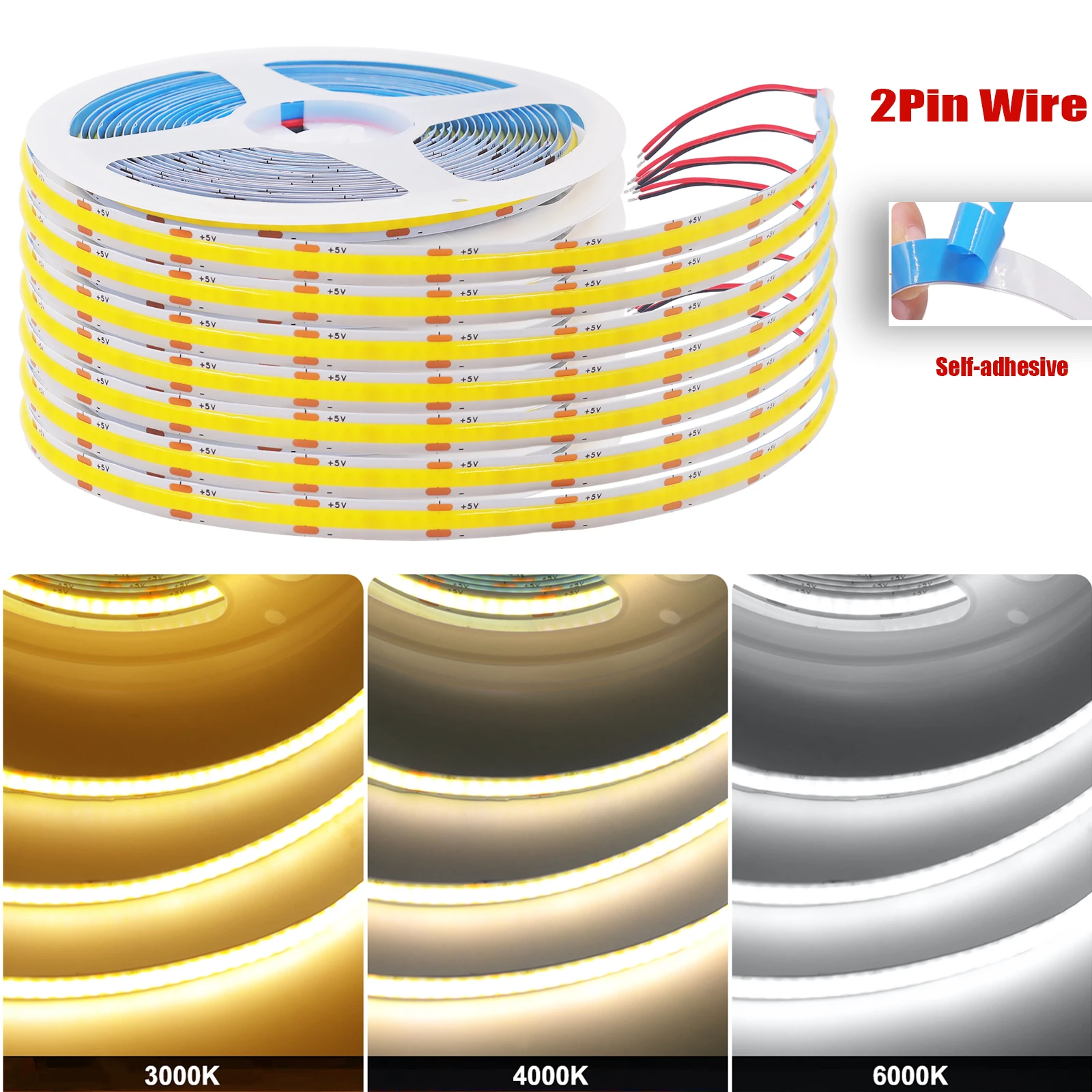 KISUFU DC5V USB COB Led Streifen Licht 8MM PCB Flexible Klebeband 320LEDs/m TV Hintergrund Beleuchtung Nacht Lampe 1- 5m Mit DC/2Pin Draht 3
