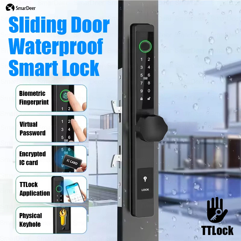 SmarDeer Electronic Door Lock for TTLock Waterproof Fingerprint Lock Sliding Door Smart Lock  Aluminum Door Intelligent Lock