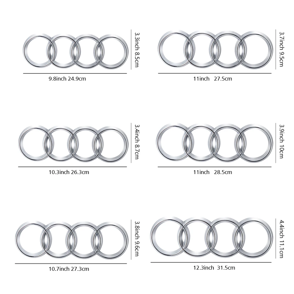 아우디 오리지널 자동차 전면 중간 링 그릴 배지 트렁크 스티커, 3D ABS, 아우디 RS5, A8, Q7, A8L, Q3, Q5 슈퍼카, Q8S4, S5, S6, S7, R8 RS용
