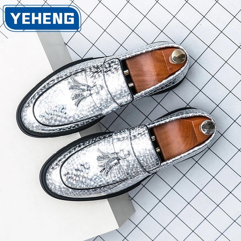 

Роскошные мужские блестящие кожаные туфли с бахромой, модные деловые офисные оксфорды, мокасины, итальянские дизайнерские свадебные модельные туфли для мужчин