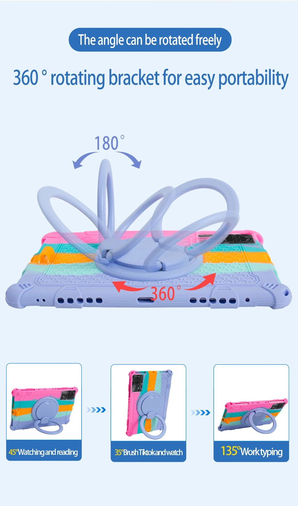 Kids Funda Case For Blackview Tab 90 WiFi 2024 10.92 inch 360 Rotating Stand Cover Soft Silicone With Handle Grip Shoulder Strap
