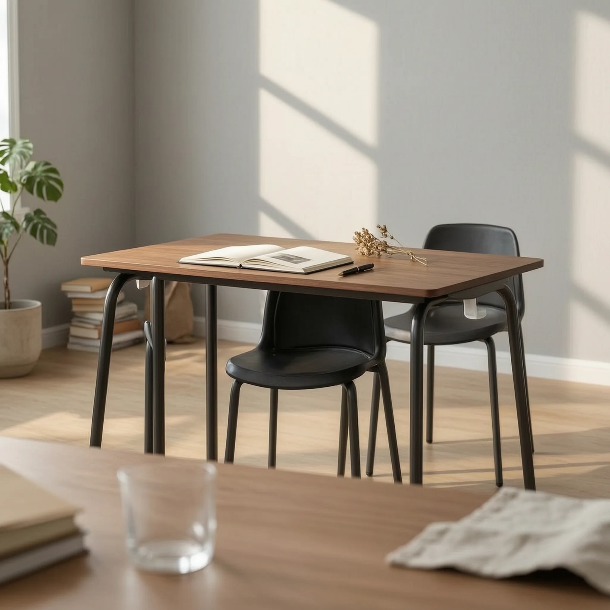 Mobile Training Desk Black Metal Frame Rectangular Training Desk Mobile Conference Table Flat Tabletop Office Furniture