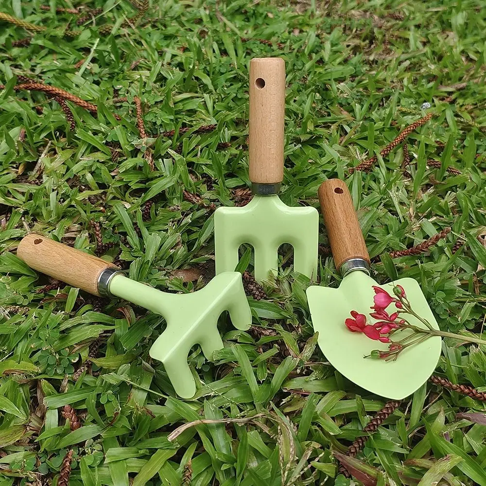 1/ 3PCS Little Gardener Kids Gardening Tools Set Shovel Rake Fork Sturdy Wooden Handle Children Garden Tool Loosen Soil Safe