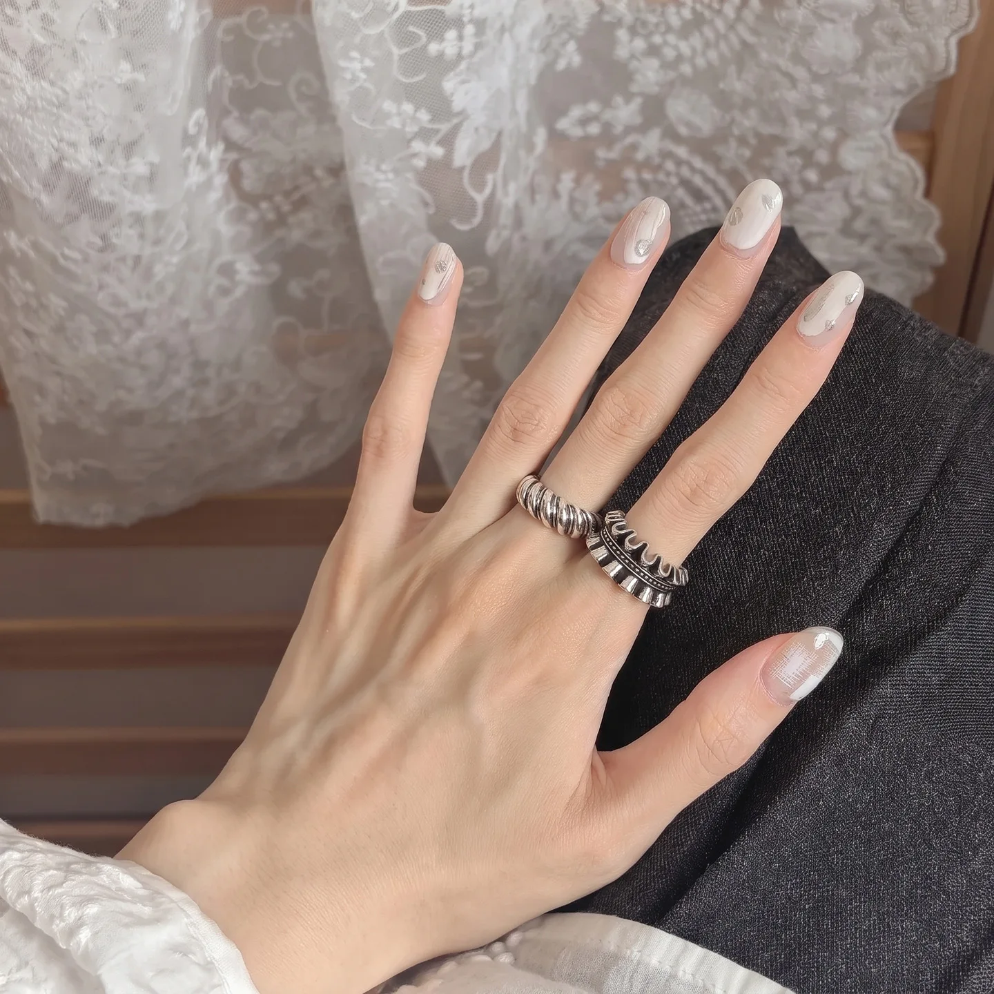 VENTFILLE 925 Sterling Silver Vintage Distressed  Ring for Women Gift Thread Twist Heavy Industry Jewelry Party Gift Dropship