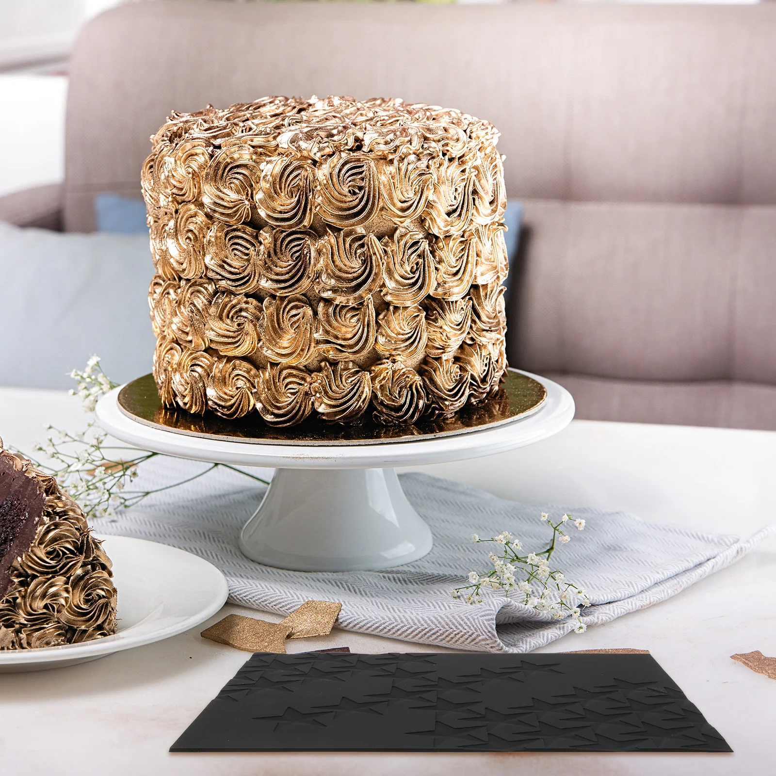 

Pentagram Mousse Pad Cake Imprint Mat Silicone Embossed Baking Mat Non-Stick Heatproof Easy Clean for Cookies Fondant Cake