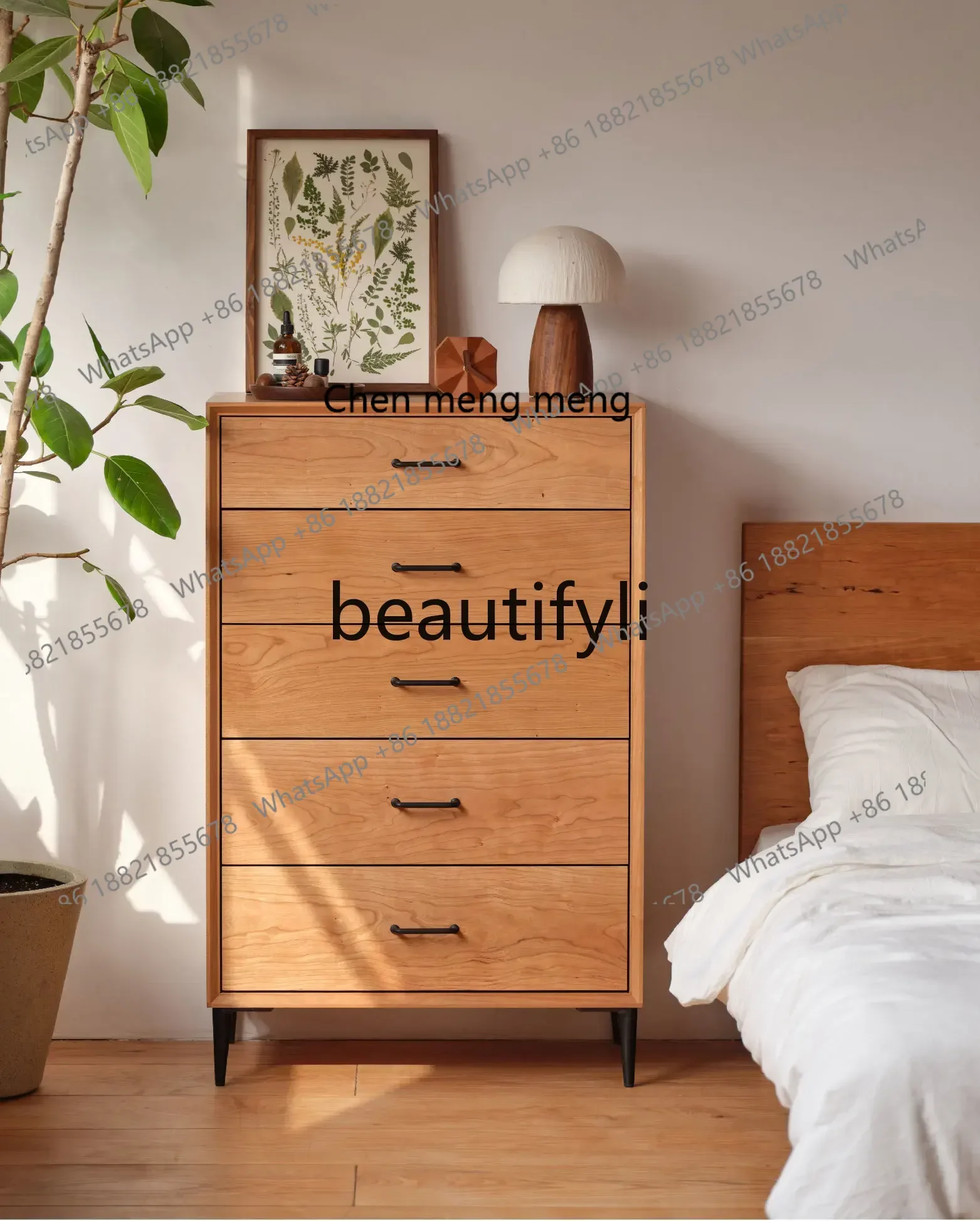 M178 Solid wood North American cherry wood storage cabinet against the wall locker living room partition drawer cabinet