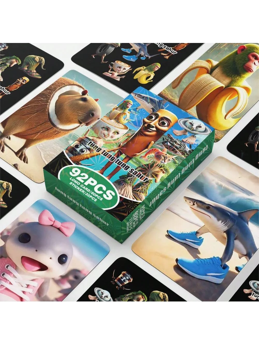 

Italian Brainrot Animals‌ TungTungTung Sahur 60 cards, 32 stickers, boxed high-definition photo cards, LOMO cards, support perip