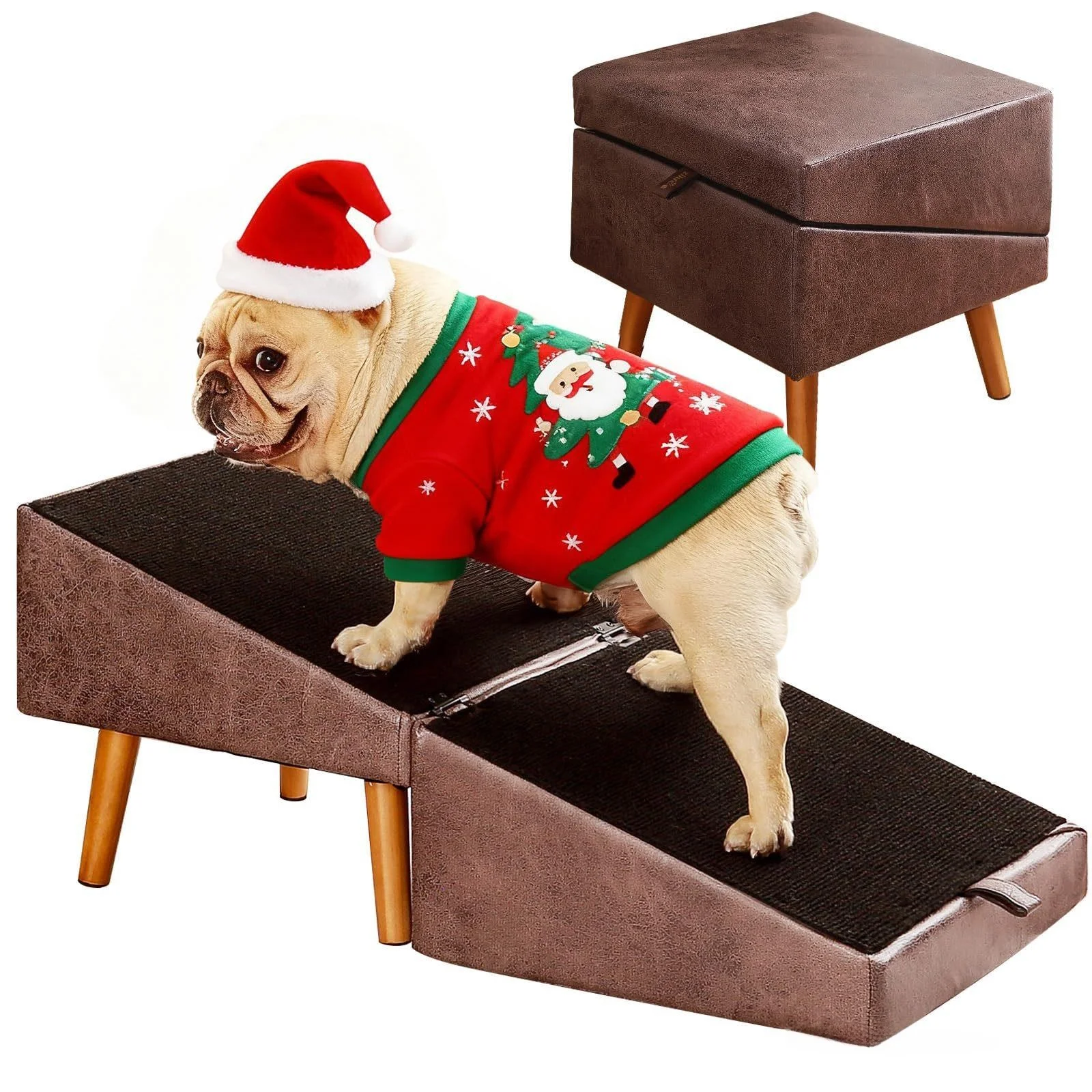 indoor-wooden-two-piece-dog-ramp-stair-climber-pet-stairs-and-footstool-sofa-dog-steps-for-small-dogs-steps-mat-pet-supplies