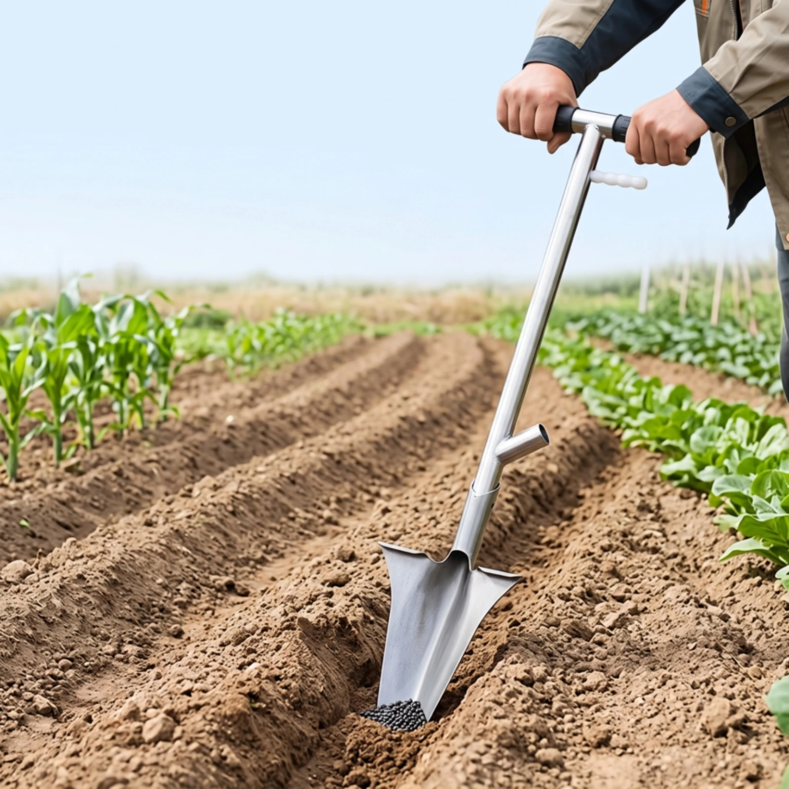 Farming Farmer - Dünge-Schaufel mit T-Griff, Langstieliger Düngerstreuer, Grabenschaufel,