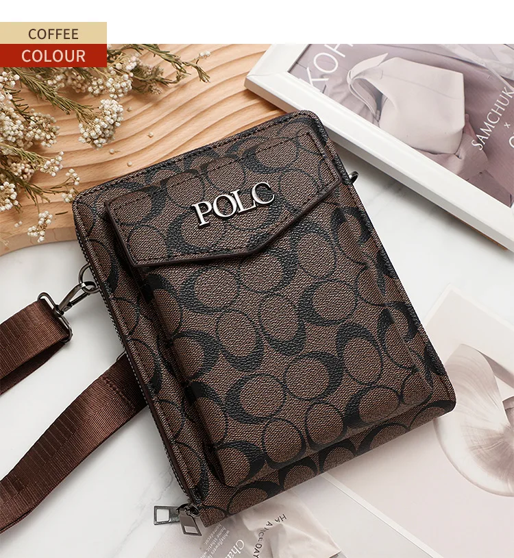 

Business men's printed crossbody bag, shoulder bag, double zipper, large capacity ID bag, mobile phone bag, hanging bag