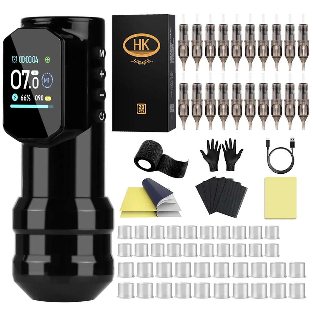 

LCD Screen Wireless Tattoo Set Rotary Tattoo Machine with 20PCS 3RL Cartridge Needle Professional Tattoo Kit Complete