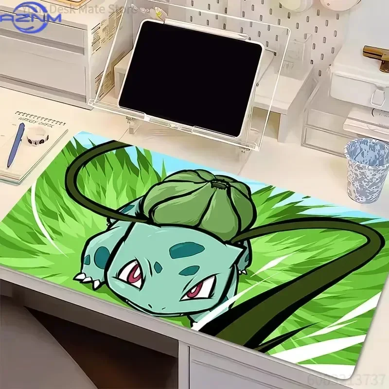 Bulbasaur Grass Background Anime Mouse Pad, Rubber Non-Slip Desk Mat, Cool Grass Type Starter Pokemon Gaming Mouse Pad for Deskt