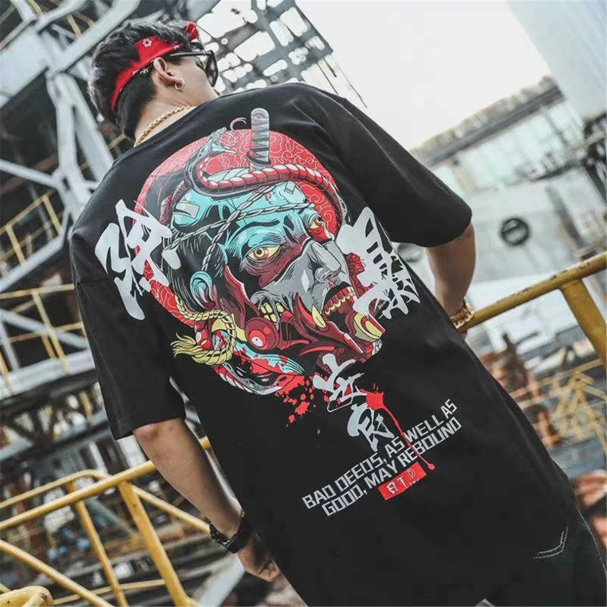 Camiseta Oversized de Algodão Estilo Gótico High Street Hip Hop para Homens e Mulheres, Blusa de Verão Harajuku, Camiseta Solta Devil Streetwear