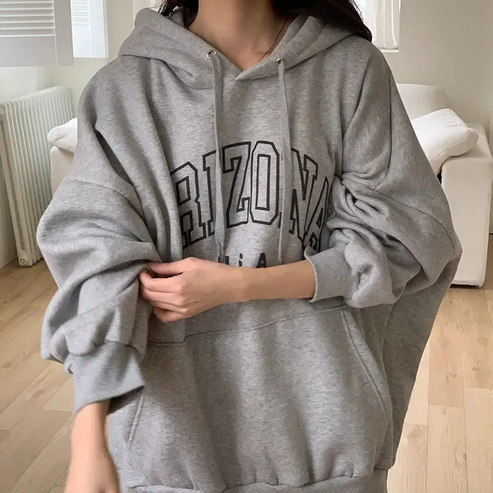 Loose Pullover Autumn Letter Print Hooded Sweatshirts Women Spring Hoodie Oversize Top Clothing Drawstring Pocket Girl Hoodies