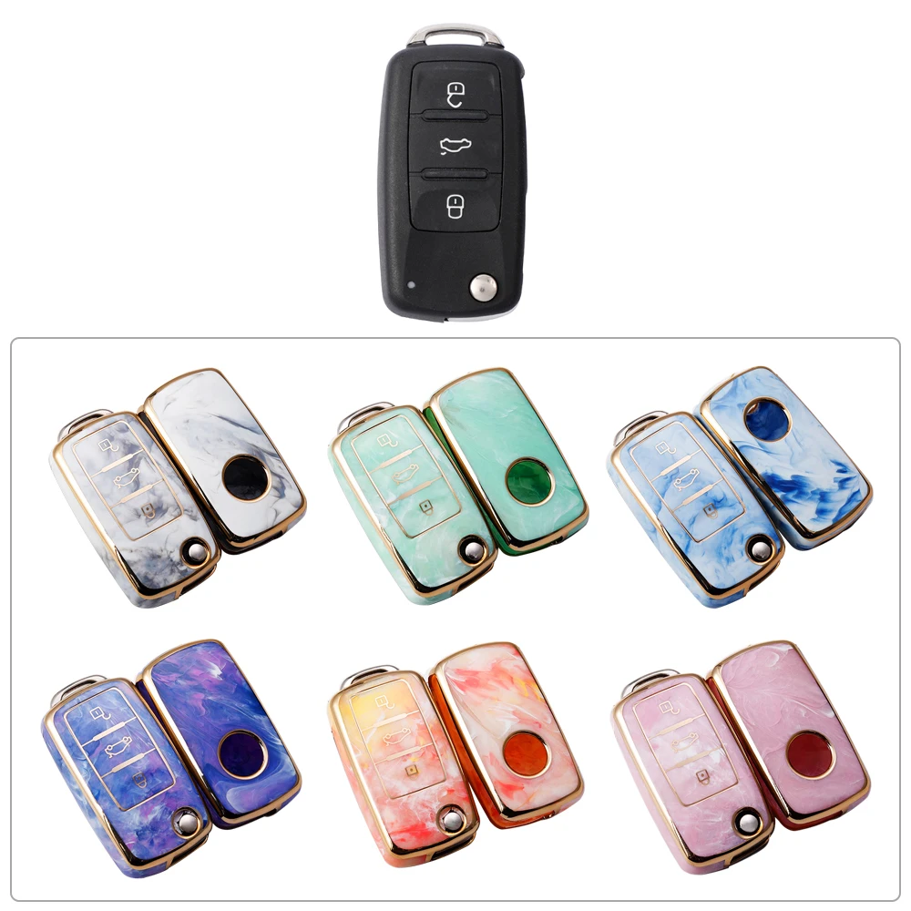 

Car Key Cover Protector Case Holder Skin Jacket For Volkswagen Folding key 3 button 1PC