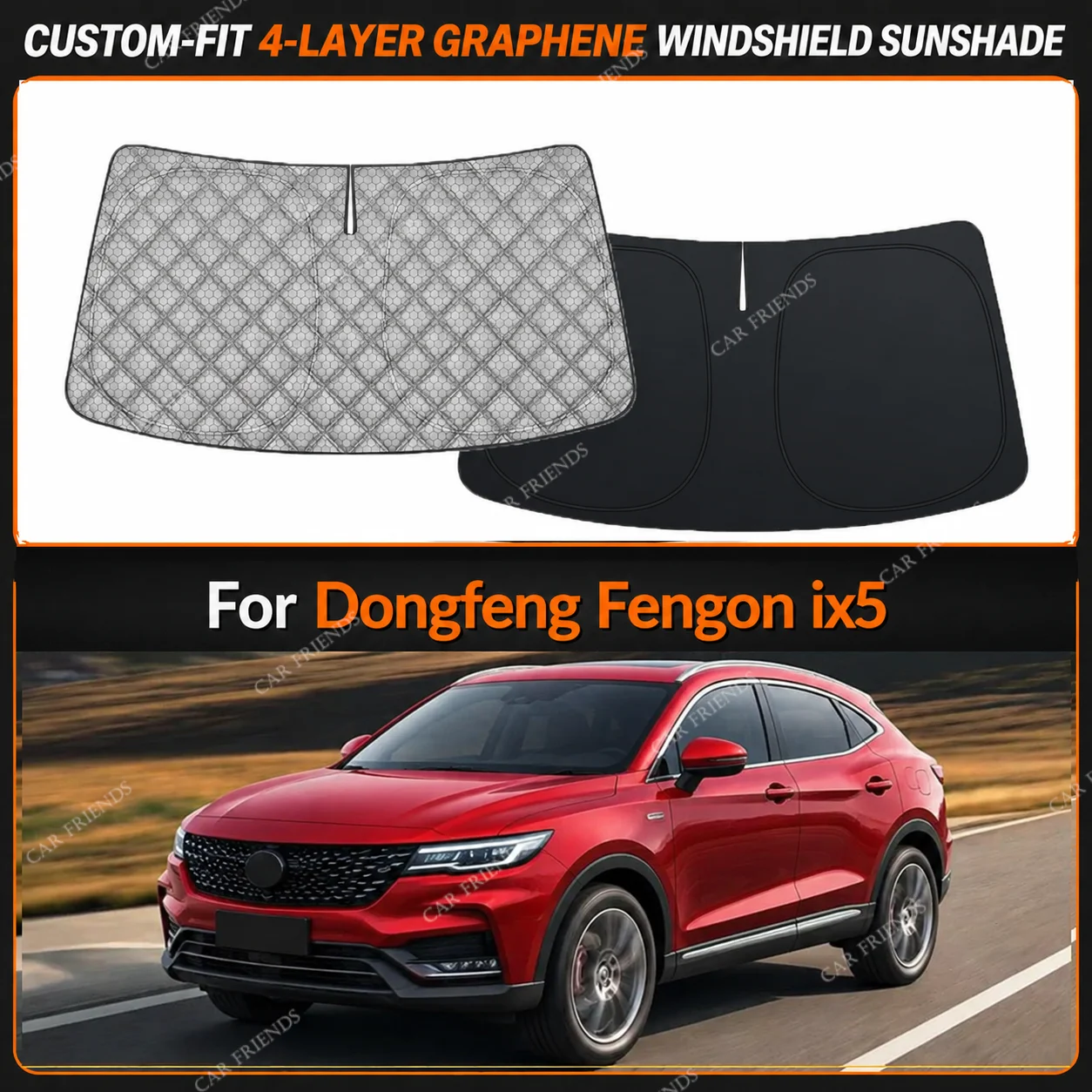 For Dongfeng Fengon ix5 Custom-Fit 4-Layer Graphene Windshield Sunshade Reflective Gray-Silver Surface Foldable Design