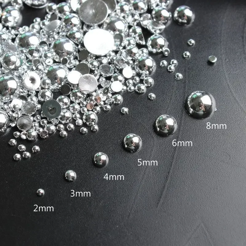 

100 шт., серебряные жемчужные бусины в стиле панк, подвески для дизайна ногтей, 3D полукруглые стразы с плоской задней поверхностью, маникюрные советы, ремесла, украшения для дизайна ногтей