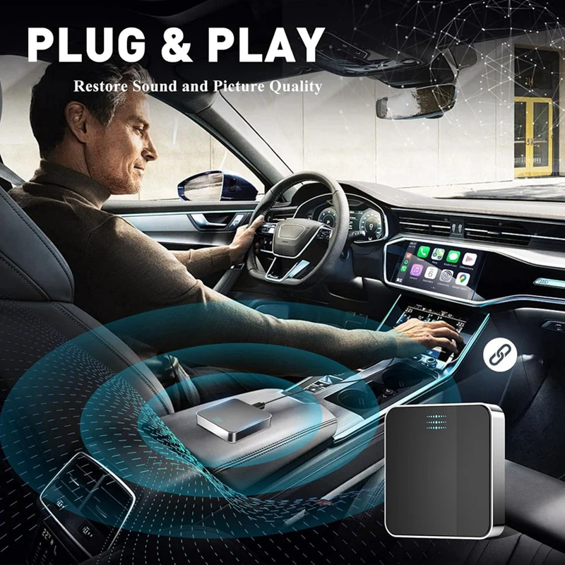 Adaptor Carplay nirkabel, kabel Plug dan Play ke kotak pintar Carplay nirkabel, cocok untuk mobil dari 2015 & untuk Iphone IOS 10 +