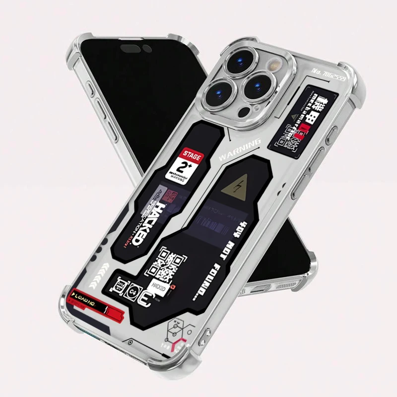 Mecha-Style الكتابة على الجدران مطلي وسادة هوائية جراب هاتف آيفون 11 12 13 14 15 16 17 برو ماكس زائد 17 غطاء سيليكون واضح الهواء