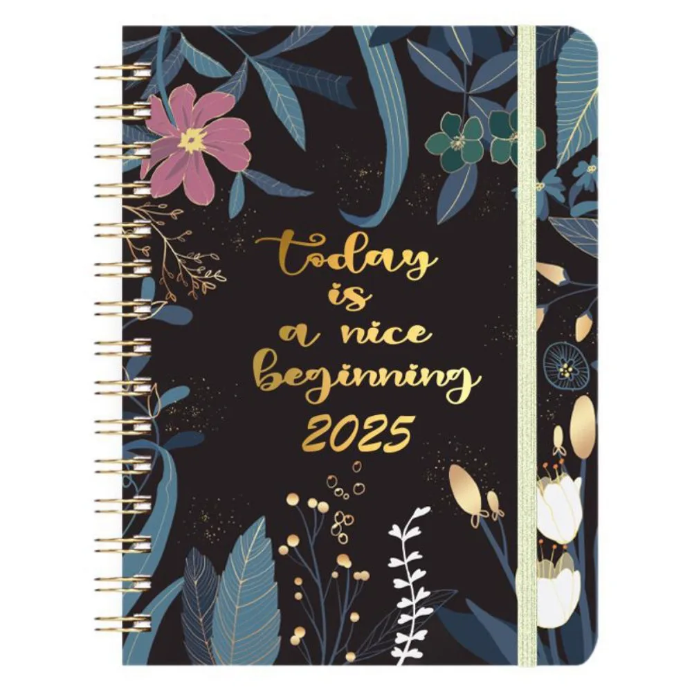 A5 2025 Planner Notebooks Floral Paper 12 Months Planner Notebook Multifunction Elastic Band Design 365 Days Notepad Student