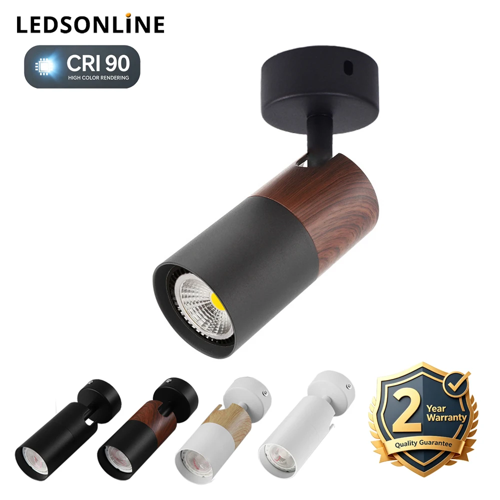 2 Pack GU10 Surface Mounted Ceiling Spot Light Wall Sconce Replaceable LED Bulb 270° Rotatable Nordic Wood Grain Bedroom