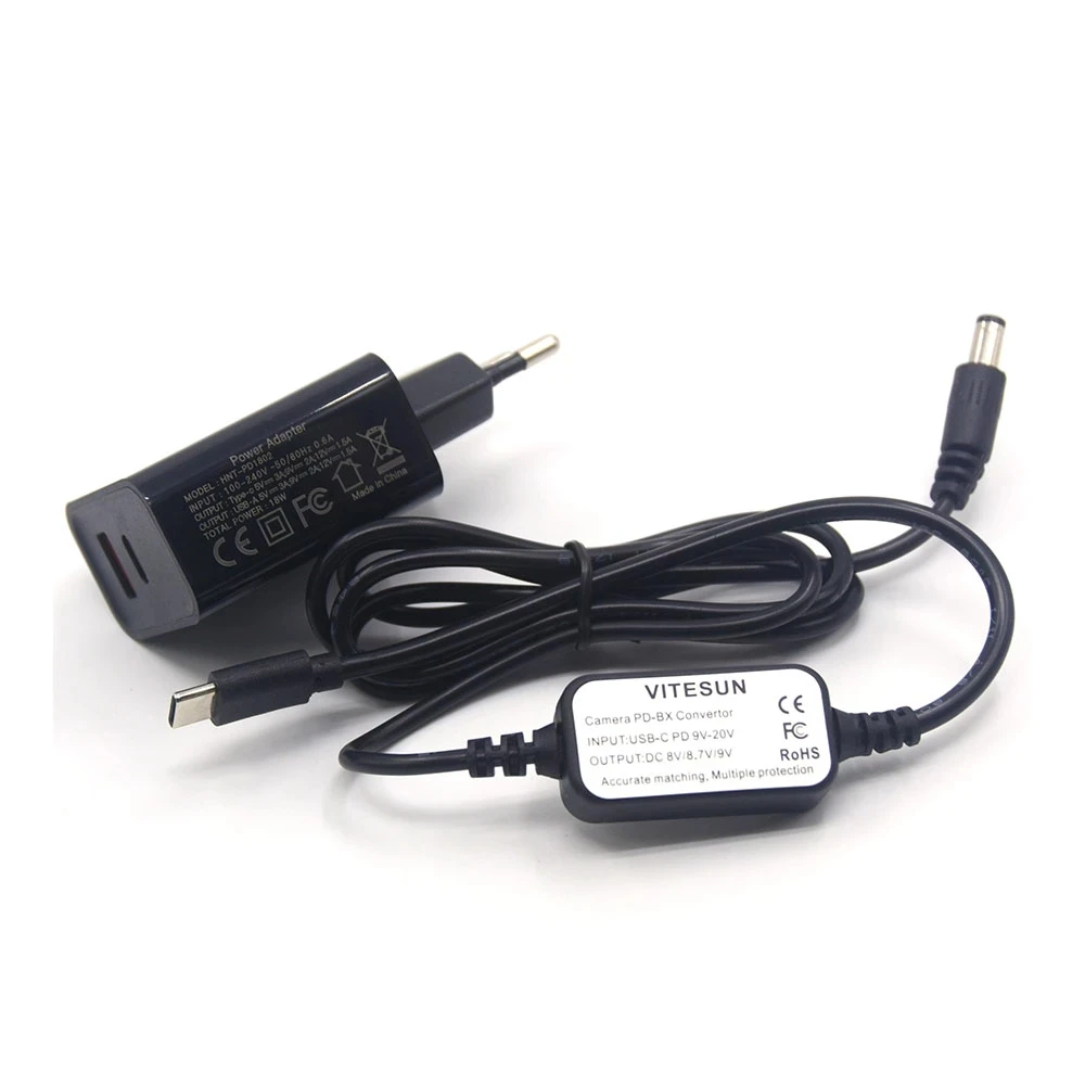 

USB C Power Cable+PD Charger Adapter For PD Power Bank NP-FW50 PW20 DR-E6 LP-E6 DR-400 BP-511 DR-E18 LP-E17 Fake Battery
