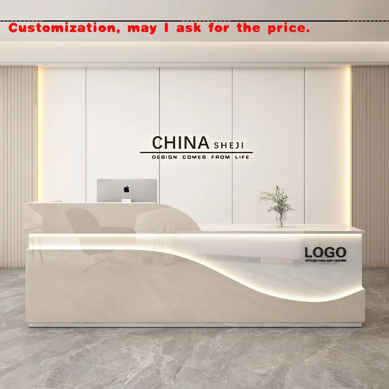 

custom.Front Desk Reception Desk Company Lacquer Counter Table Light Luxury High-End Feel Clothing Store Beauty