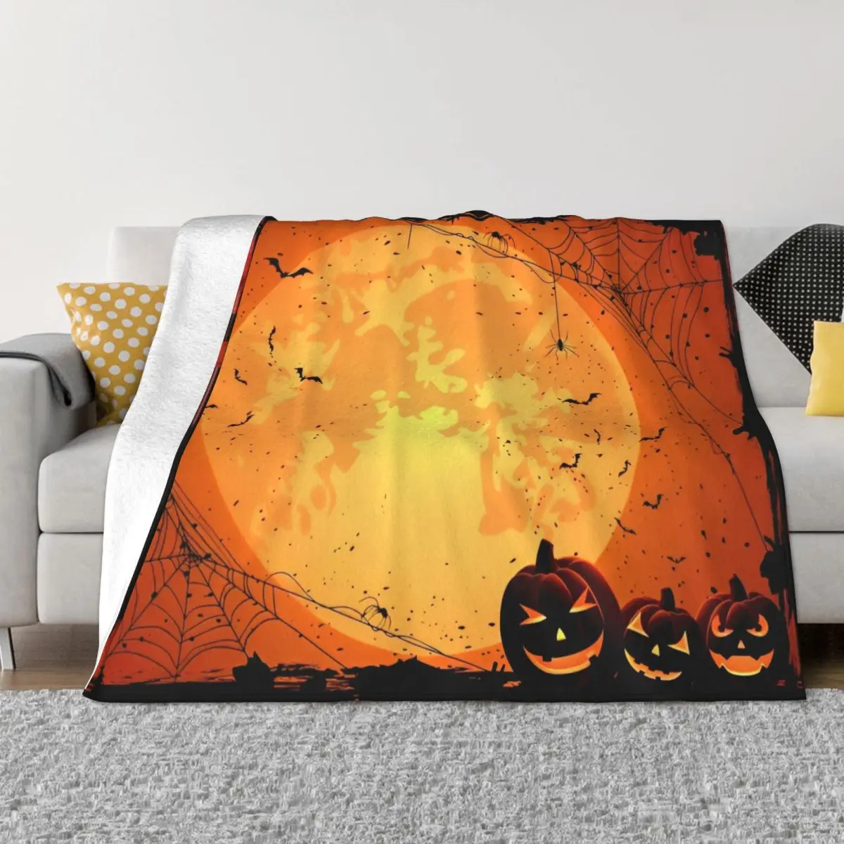 

Halloween Moon Knitted Blankets Fleece Throw Blanket Summer Air Conditioning Portable Soft Warm Bedspreads