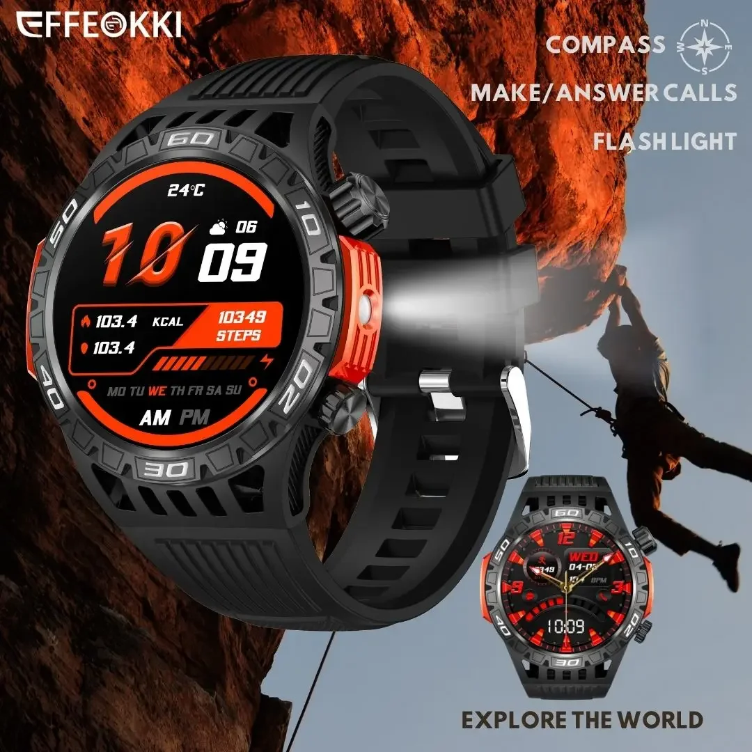 Military Connected Ultra Smartwatch For Men Outdoor Sport Flashlight Fitness Tracker Smart Watch Ios Compatible