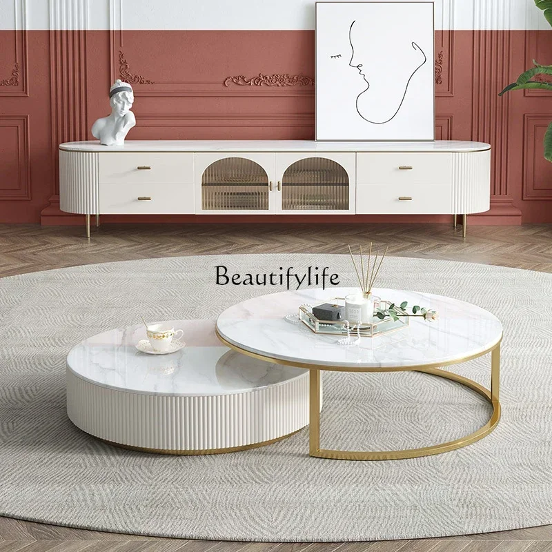 yj58 Combinazione di mobili TV con lastra di roccia di lusso francese leggera e semplice mobile TV in legno massello per soggiorno moderno