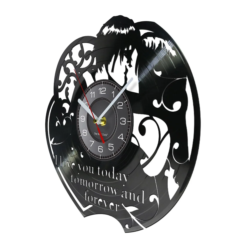 I Love You Today Tomorrow and Forever Valentine's Day Wall Clock Motivational Inspirational Quotes Home Decor Vinyl Record Clock