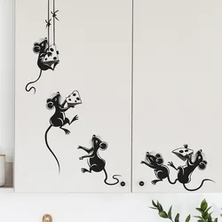Cartoon Mouse Stealing Cheese Wall Stickers For Kitchen Restaurant Decoration Mural Room Cabinet Home Decor Self-adhesive Decals