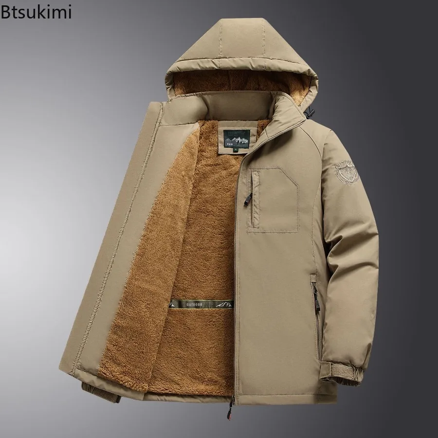 2025 Men's Outdoor Casual Hooded Jackets Autumn Winter Thickened Fleece Warm Outerwear Men Windproof Breathable Parkas Jackets
