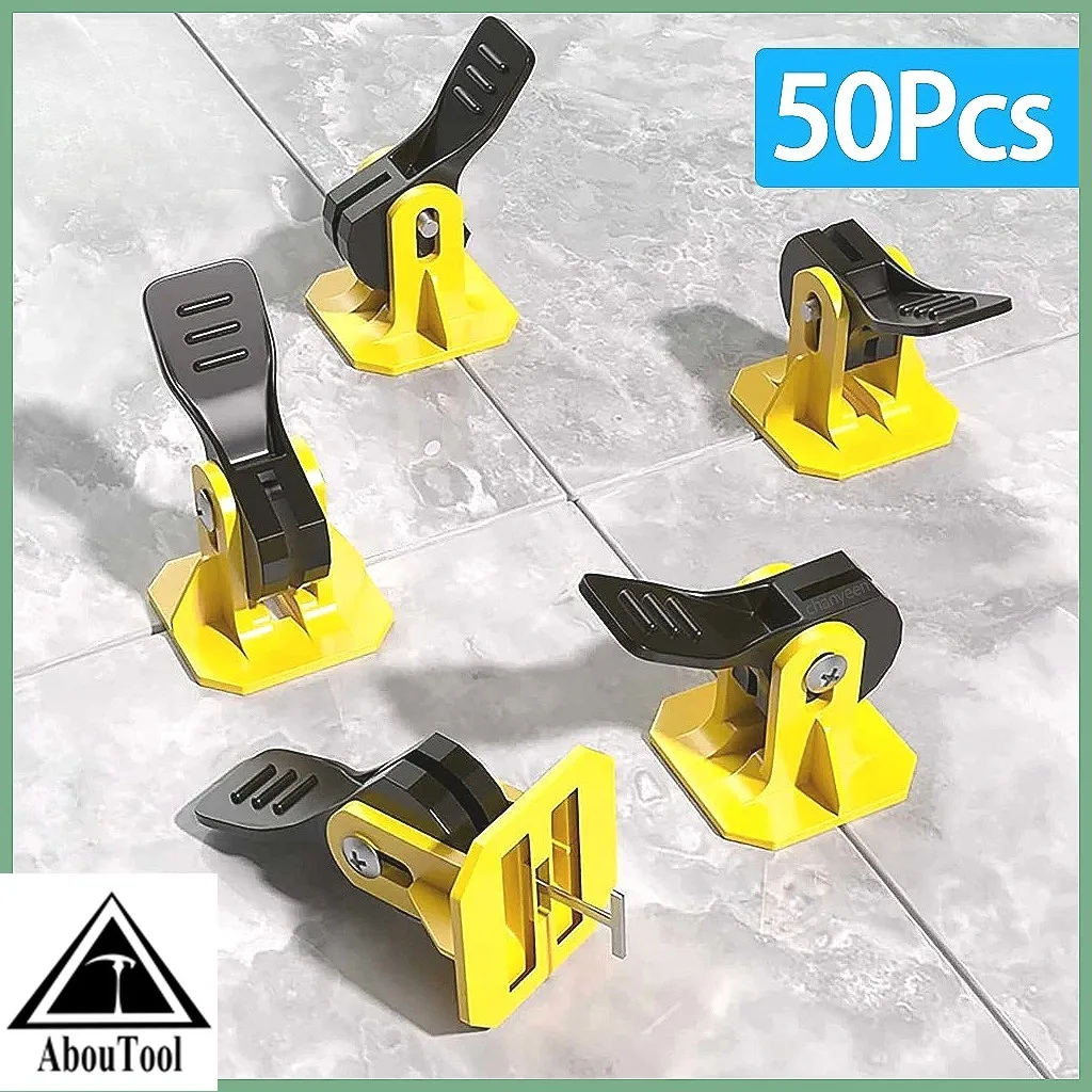 50Pcs Tile Leveling System Clips, Reusable Floor Leveler Adjuster Kit for Ceramic Wall & Floor Laying, Fixing Flat Ceramic Tool