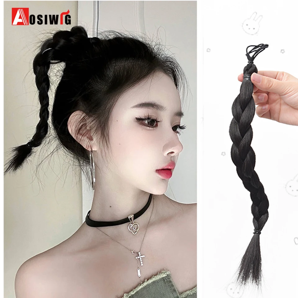 

Synthetic Braided Ponytail Warping Extensions Black Natural Hairpiece Long Ponytail With Hair Tie Rubber Band Hair For Womem