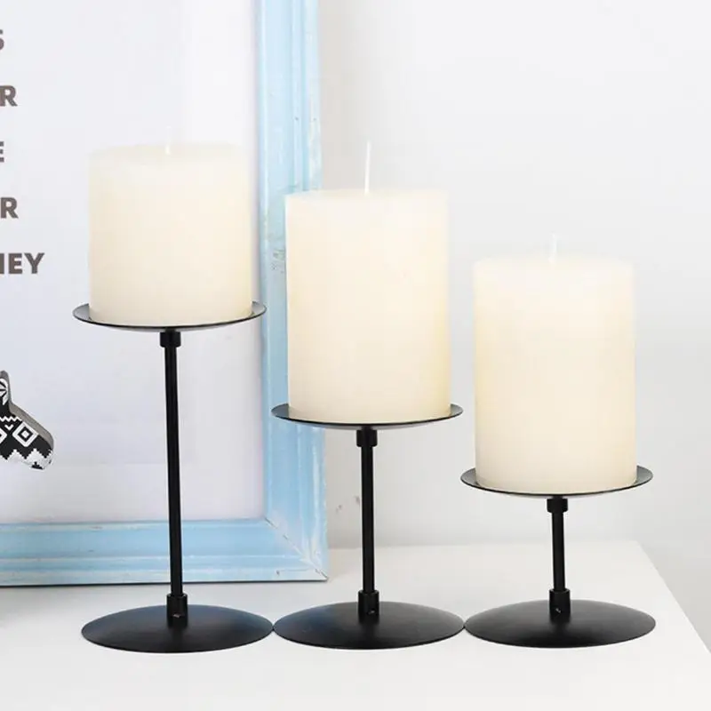 3Pcs Retro Candle Holders Iron Candle Stands Tall Pillar Candle Holder Set Black Scented Candle Stands Decor