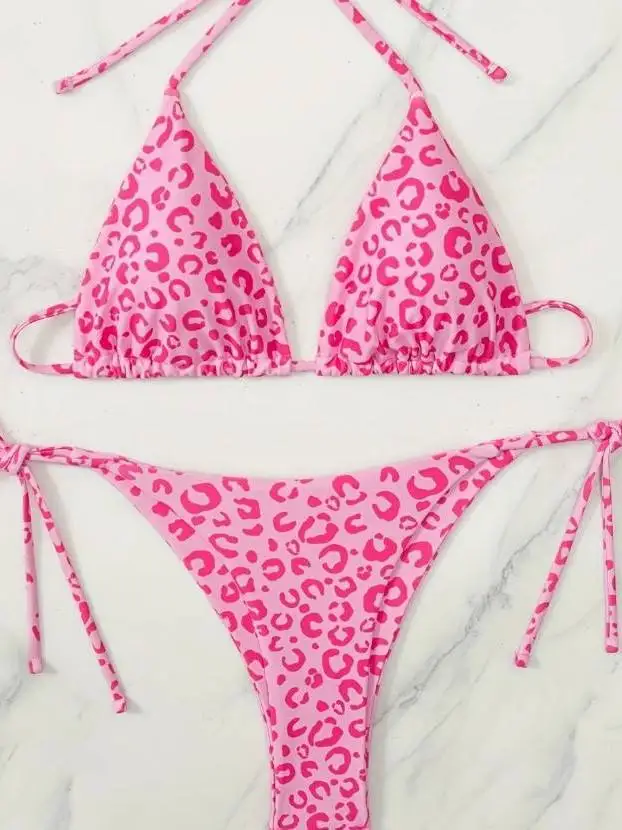 

2026 New Pink Leopard Print Bikini Women's Sexy Hanging Ne Separate Swimsuit Set Cloud Brand Sport/Yoga/Fitn/Lovers' Goods