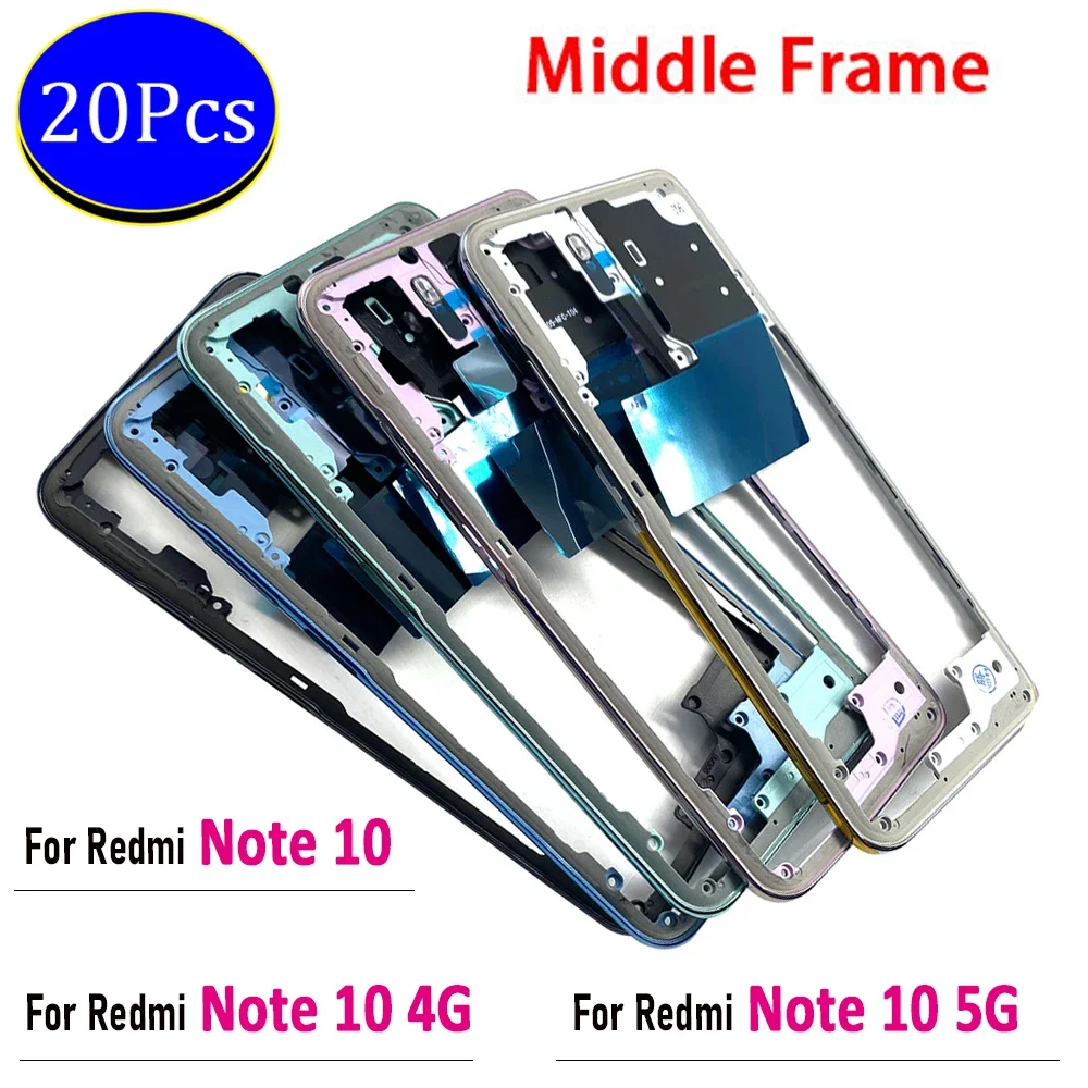 

20Pcs，Original Middle Frame Mid Housing Bezel For Xiaomi Redmi Note 10s / Note 10 4G 5G With Volume Button Replacement parts