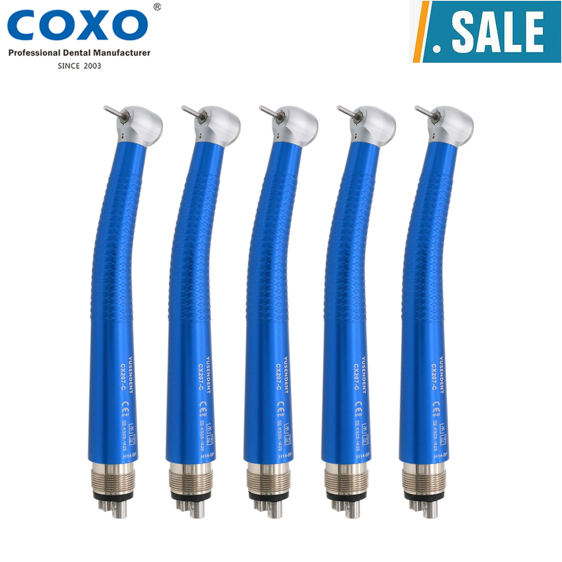 

COXO YUSENDENT High Speed Dental Handpiece Colorful Push Button M4 4 Holes Blue