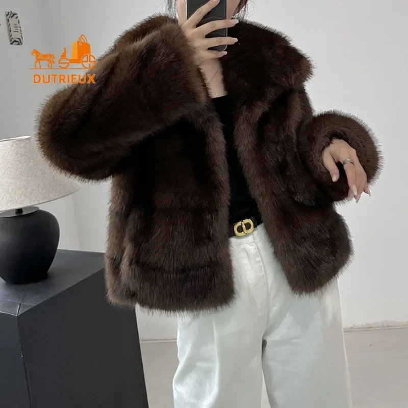 2024 Winter New Fur Coat Women Lapel Loose Version Luxury Genuine Leather Fur Coat Elegant Temperament Short Warm Jacket Party