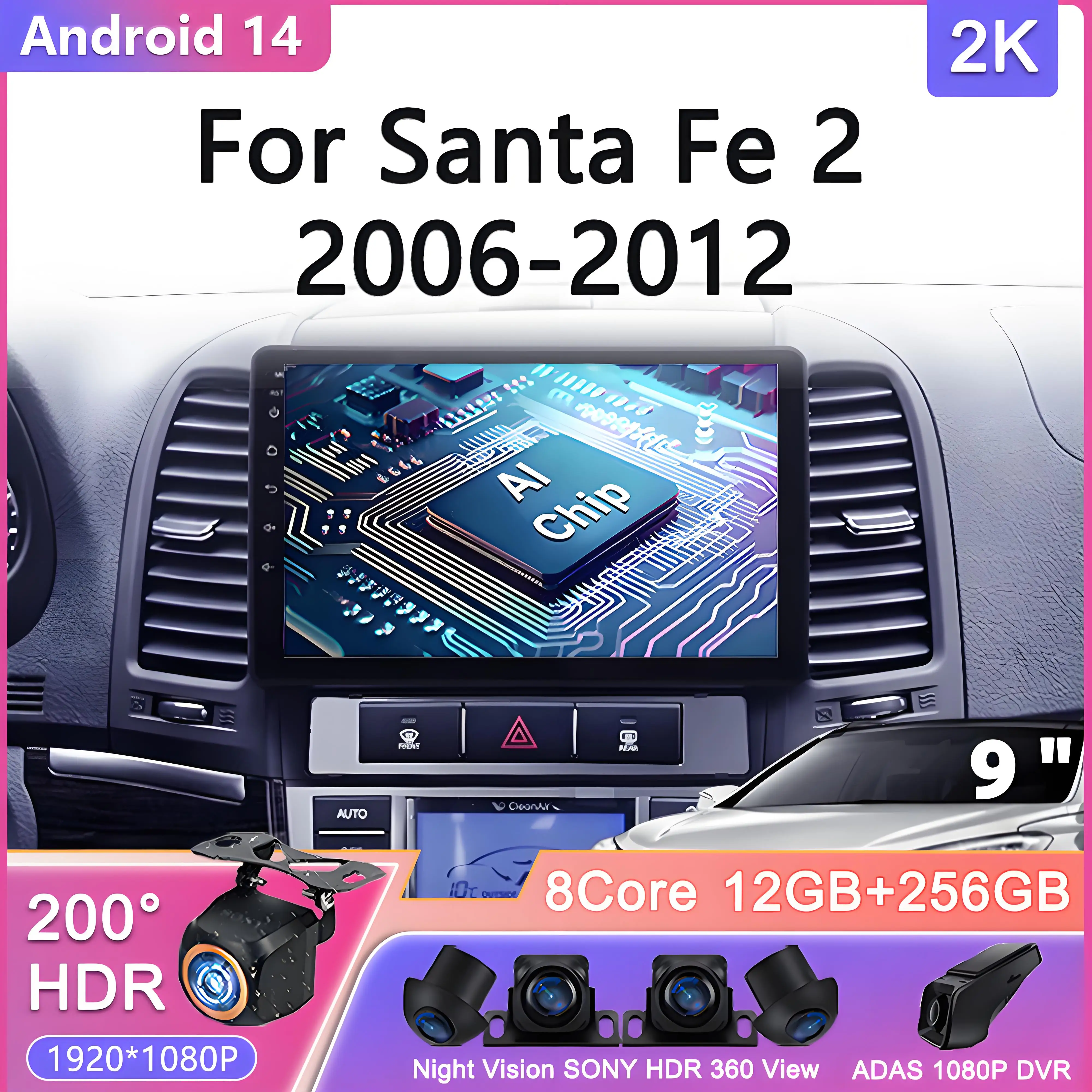 

Android 14 For Hyundai Santa Fe 2 2006-2012 Car Radio Stereo Multimedia Video Player Unit GPS Wireless Carplay Android Car GPS