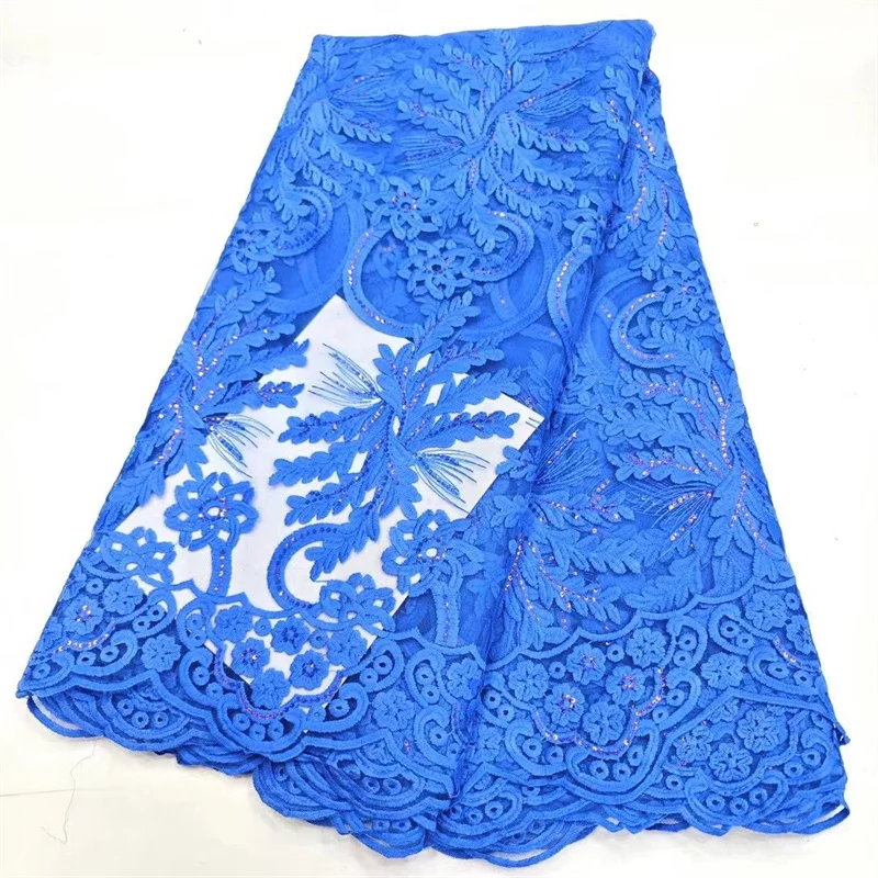 

African French Blue Tulle Lace Fabric 2024 High Quality Lace With Sequins Nigerian Lace Fabrics For Party Wedding Dress Sewing