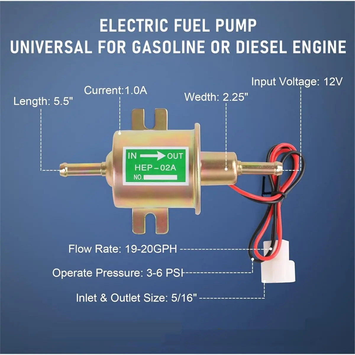 A89X Universal Electric Pump Kit 12v Low Pressure with Filter 5/16