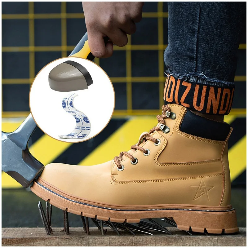 big size men fashion steel toe caps work safety boots original leather worker shoes cowboy platform security ankle botas protect
