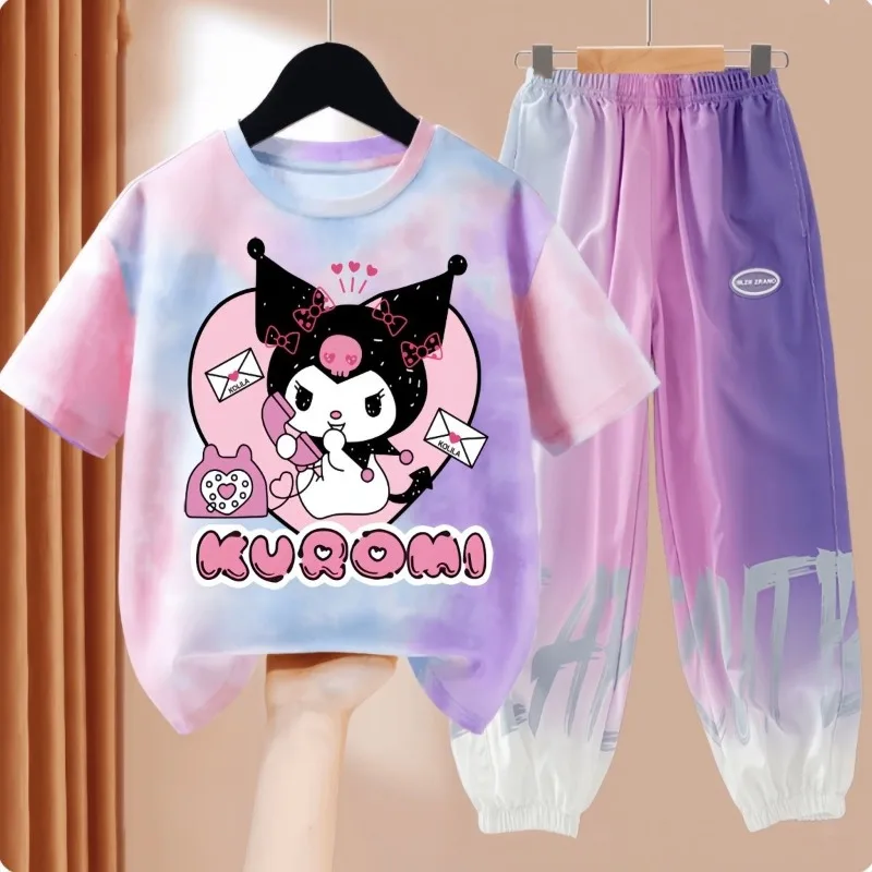 

Summer Kuromi Anime Kawaii Sanrio Ins Fashion Casual Shirt Pants Set New 2025 Cute Cartoon Two-piece Set Clothes Gifts