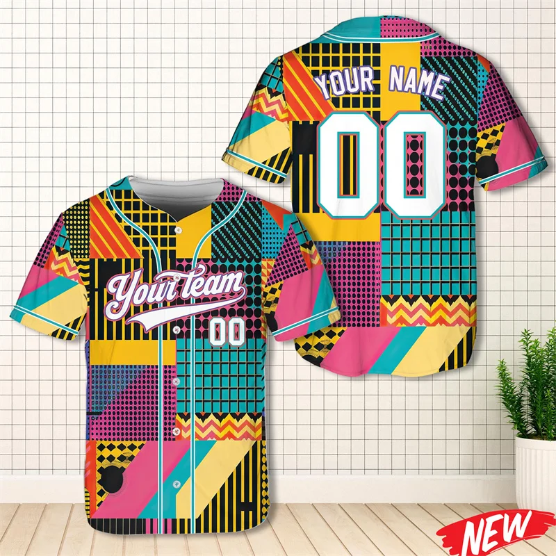 Custom Team Name Abstract Pattern Baseball Jersey Men Retro 3d Printed 80s 90s Short Sleeve Personalized Number Shirt For Adults