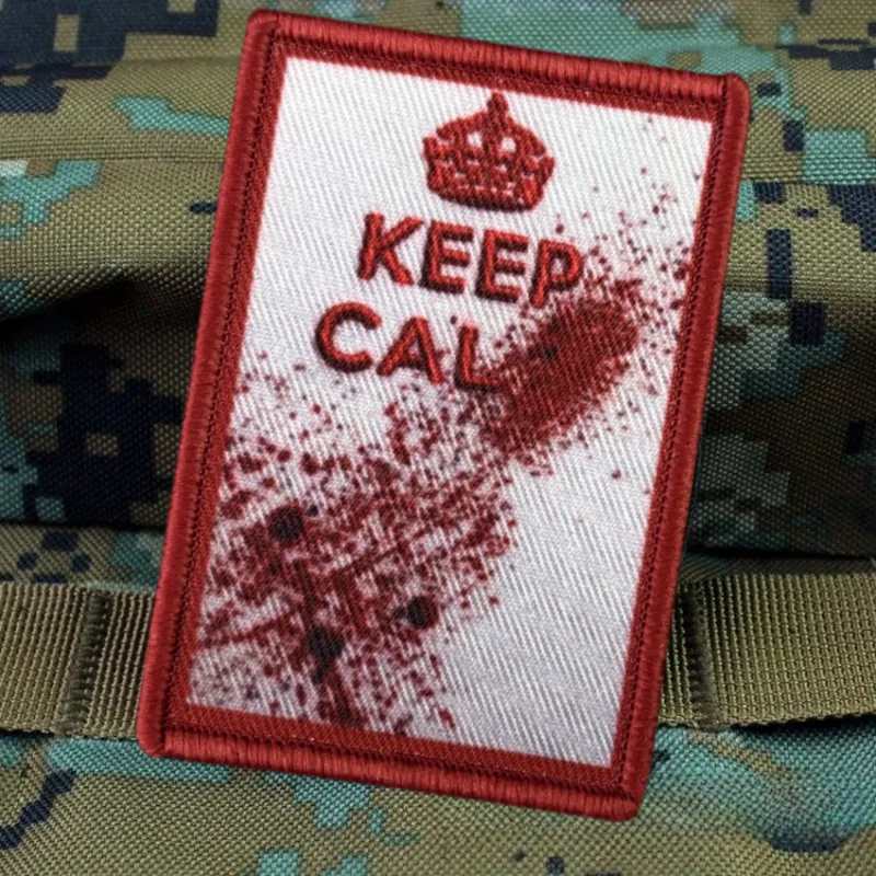 KEEP CALM Tactical Printed Patch Blood Stains Hook&Loop Patches Military WW2 Army Medic Morale Badge Armband Backpack Stickers