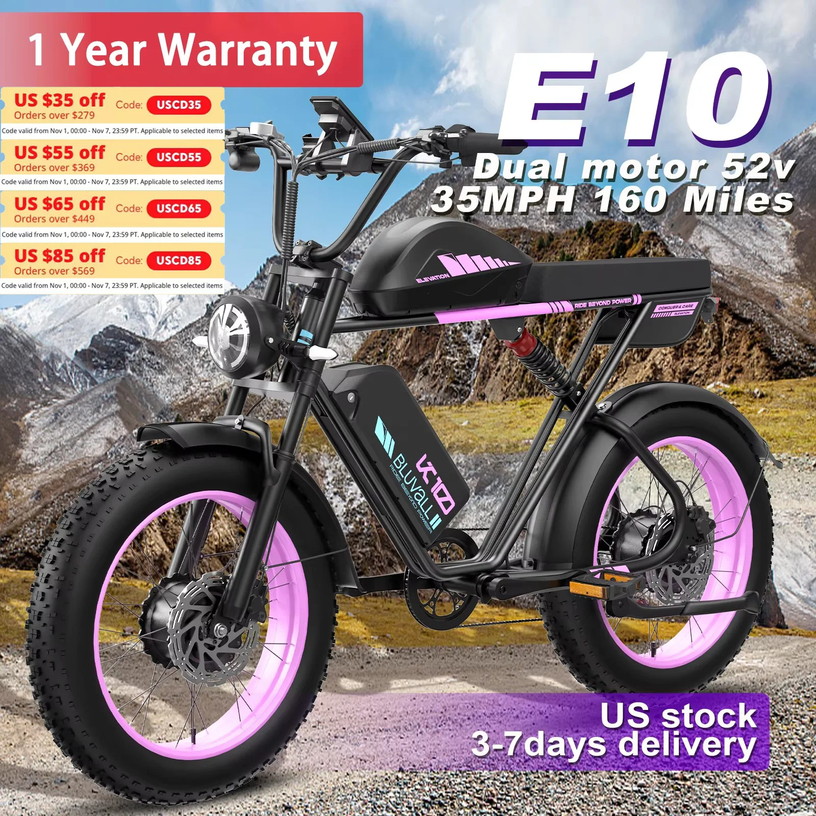 

Moobelo E10 Electric Bike for Adults -52V Dual Motors 35MPH 160-Mile Range High-Capacity Battery Commuter Light Off-Road E-Bike
