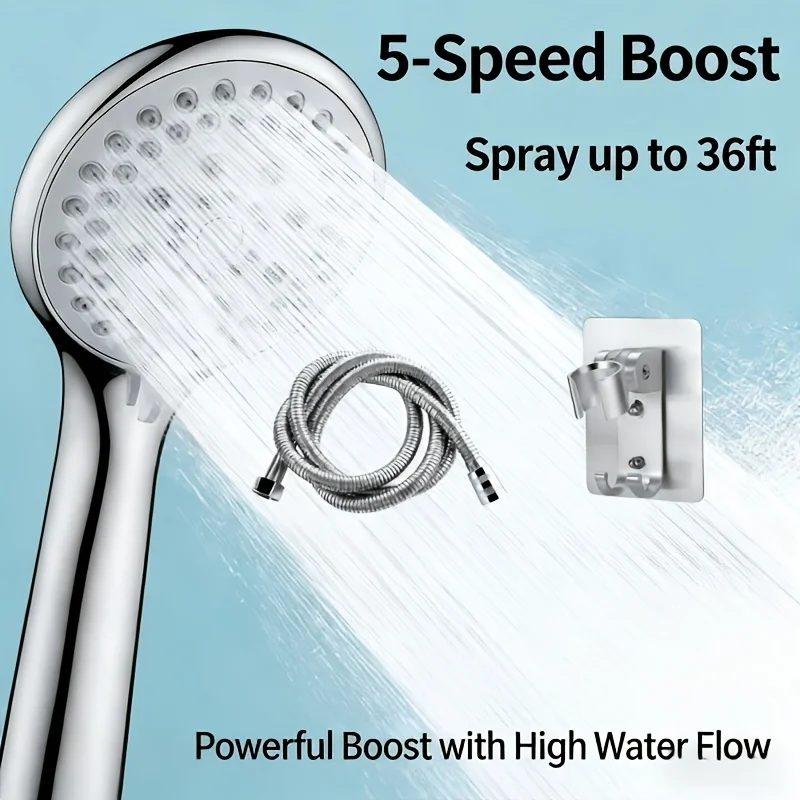 5 Modes Shower Head Set High Pressure Massage Handheld Bath Sprayer Nozzle Shower Head With Hose Bracket Bathroom Accessories